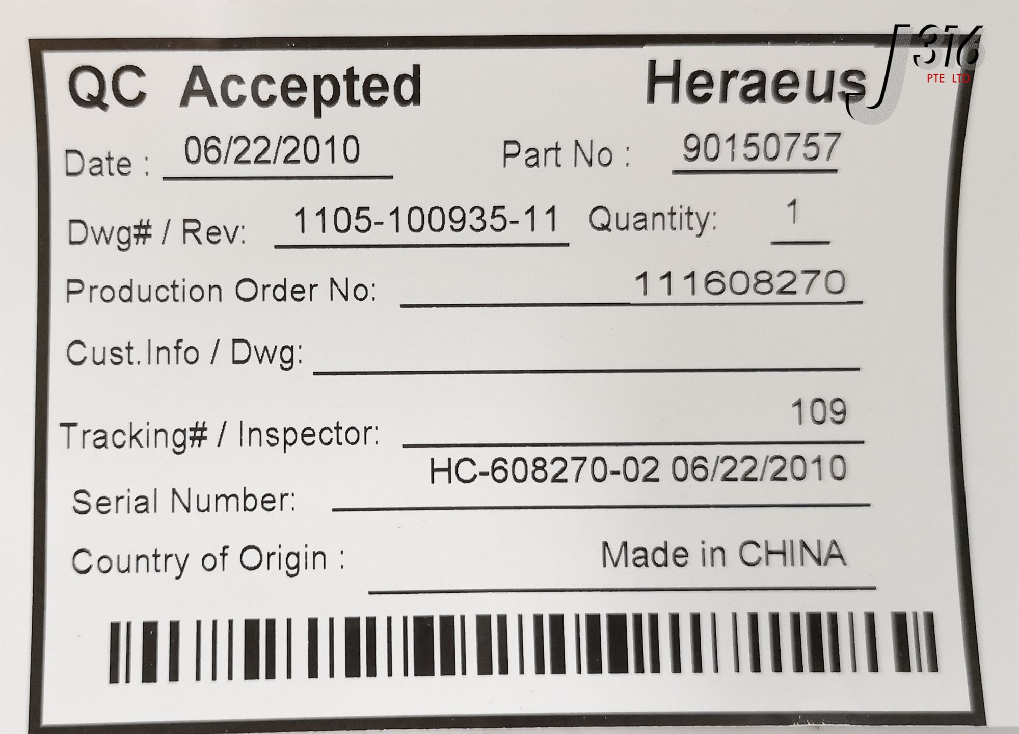 21518 TOKYO ELECTRON NIT BOAT, HERAEUS 90150757 (NEW) 1105-100935